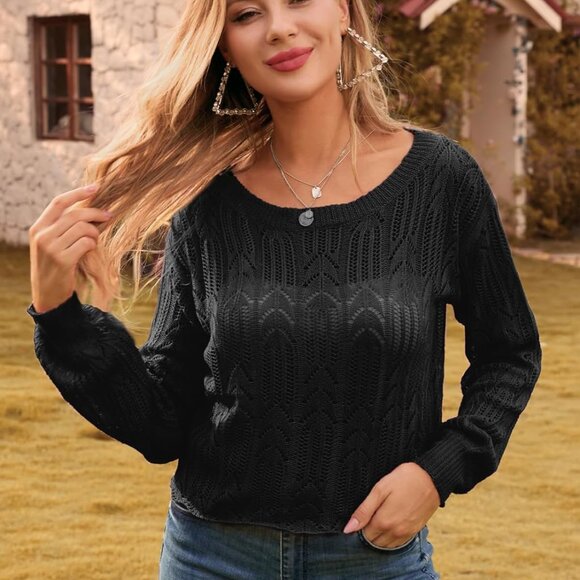 Women's Wool Sweater Long Sleeve Round Neck Pullover - Picture 5 of 8